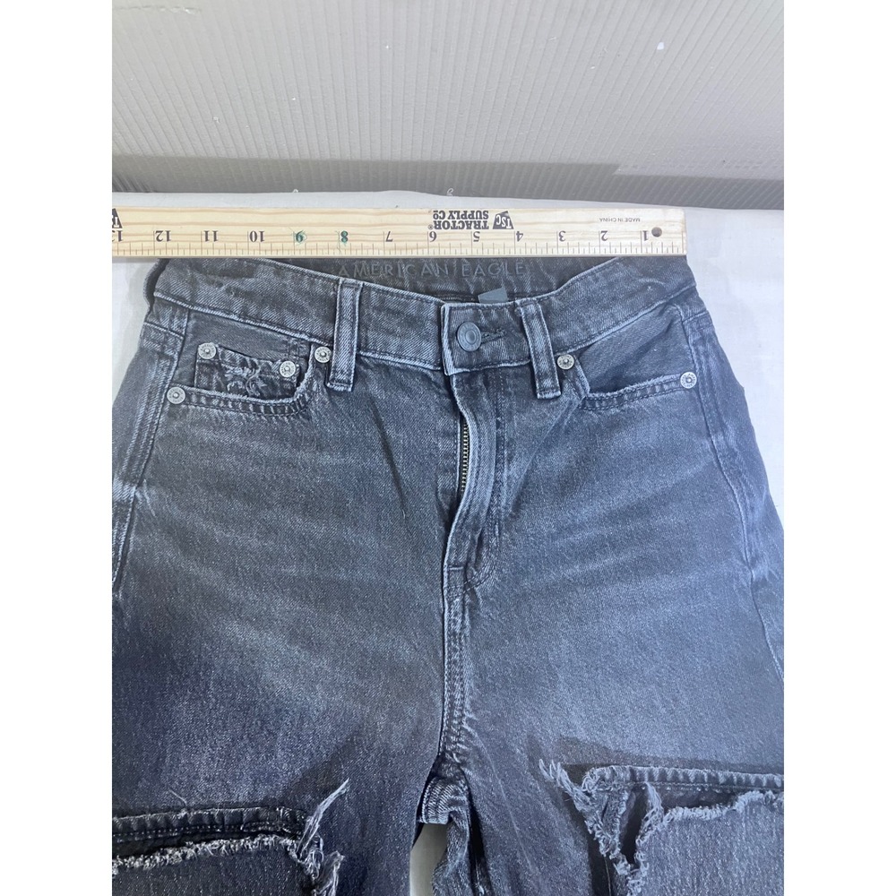 American Eagle Super High Rise Baggy Wide Leg Ankle Jeans Faded Black Strigid 00 - Picture 2 of 10